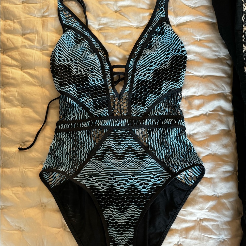 BECCA crochet plunge neck swimsuit